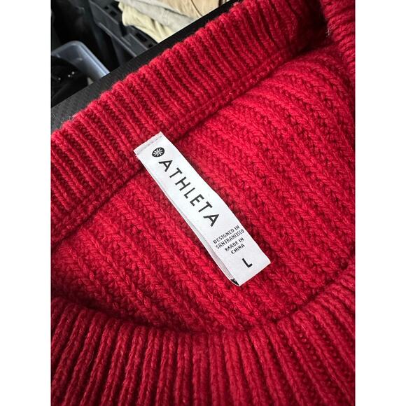 Athleta Cascades Crew Sweater Red Chunky Knit Wool Blend Size Large - Picture 4 of 12